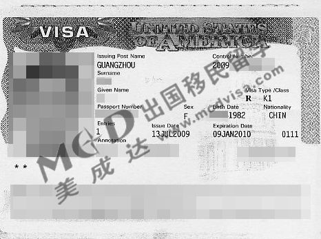 美成达帮助下82年朱小姐获得K1签证