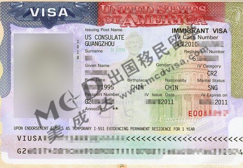 小雪的美国CR2签证样本