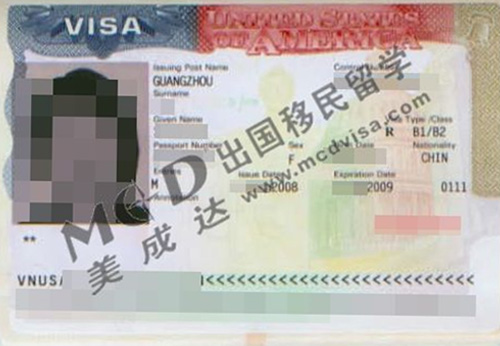 刘小姐的美国访友签证样本