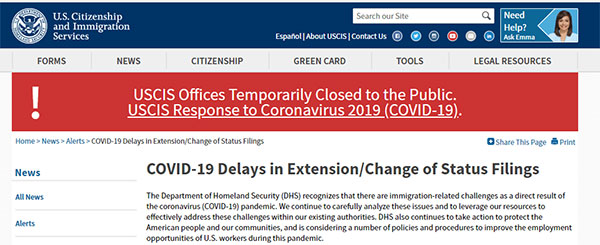 美国移民局：疫情期间，商务旅游等非移民签证可申请延期
