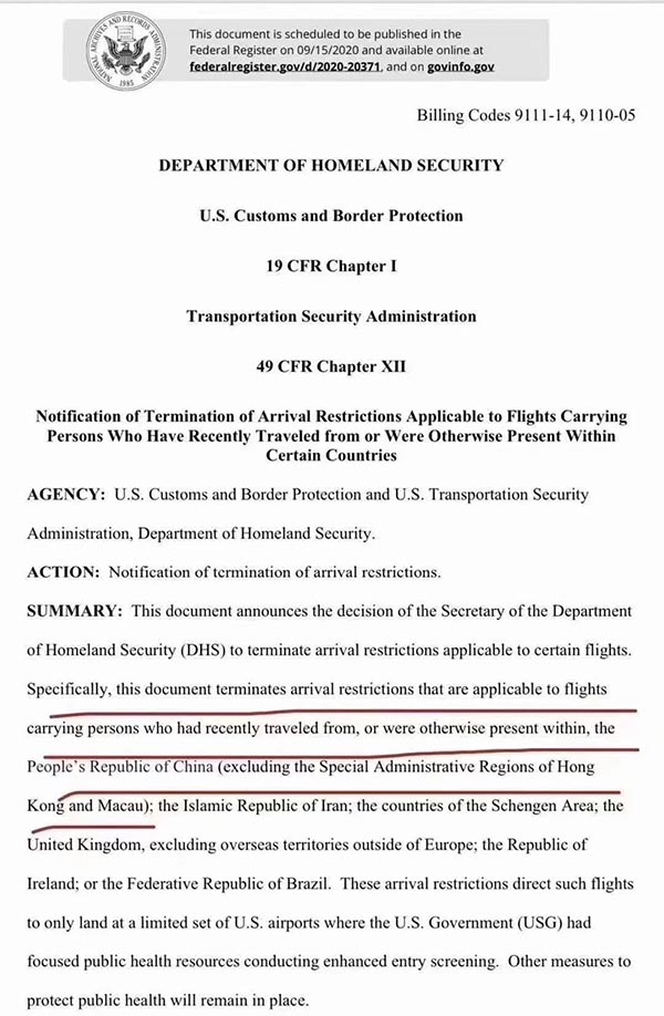 美国未取消对中国直飞禁令，切勿买票前往