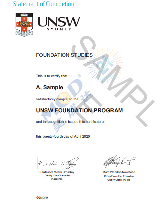 澳洲新南威尔士大学预科毕业证